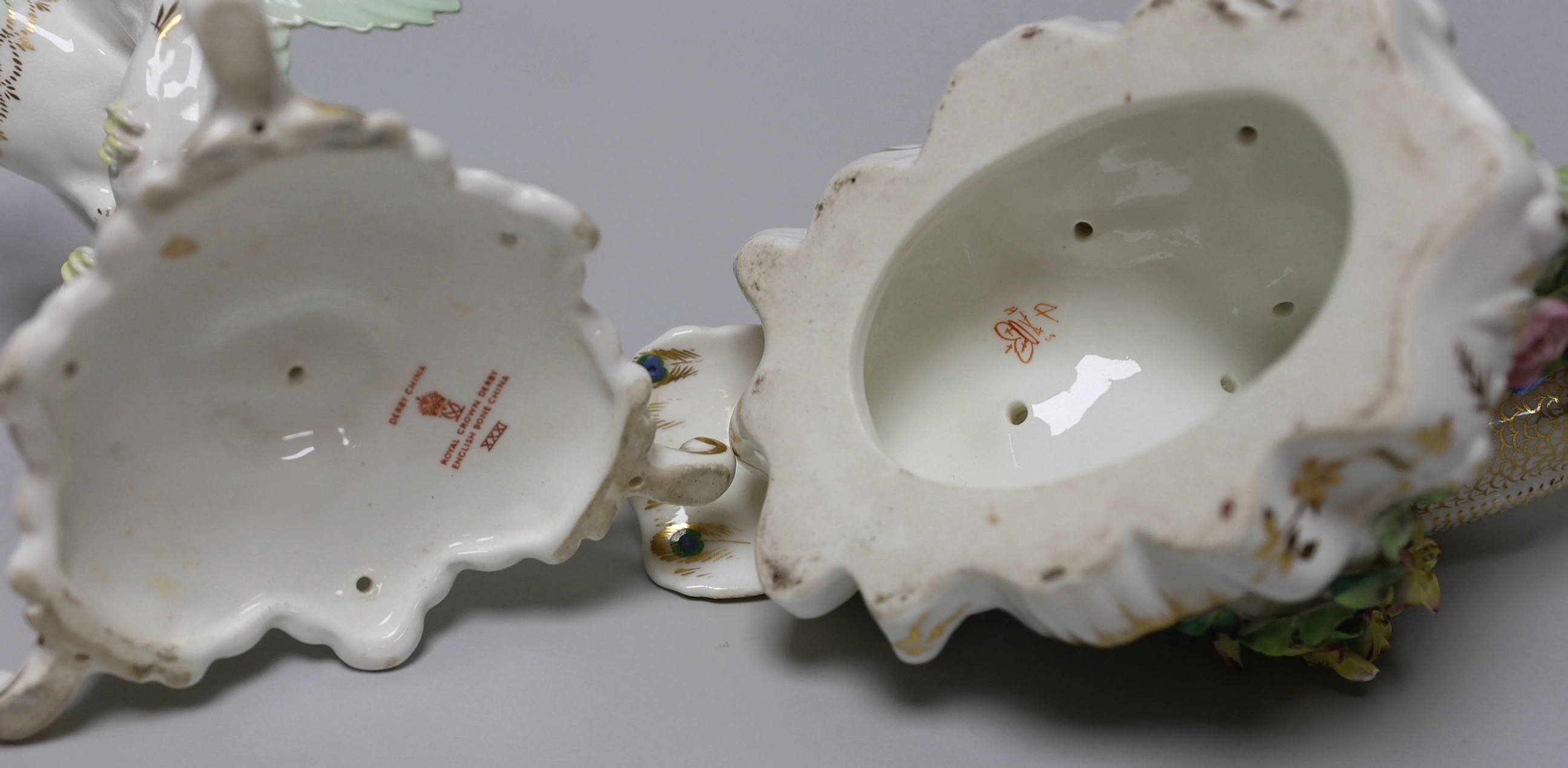 A King Street Derby peacock, 17cm, and a Royal Crown Derby bird
